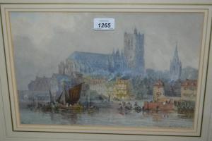 BARNETT J,figures and boats on a river to the foreground,1871,Lawrences of Bletchingley 2017-10-17
