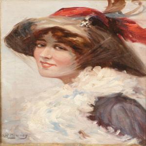BARNEY William Whiston,Portrait of a smilingyoung woman wearing a hat and,Bruun Rasmussen 2010-12-06