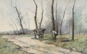 BARO ALBERT 1855-1928,Man gathering wood near a country road,Bernaerts BE 2009-12-14