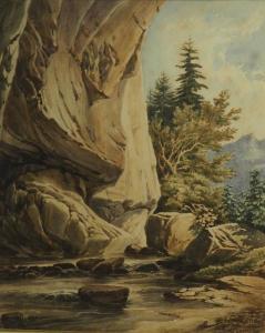 BARON DE BRESSIEUX 1800,Vue d'un torrent près d'un rocher dans un environn,1881,Sadde FR 2018-12-12