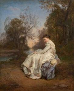 BARON Dominique 1800-1800,Jeune élégante à la robe blanche et à la cap,19th century,Marambat-Camper 2021-12-09
