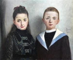 BARON Francois 1879-1963,Para dzieci,1901,Sopocki Dom Aukcjny PL 2017-10-21