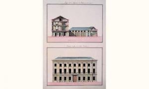 BARRÉ Jean Benoît V 1734-1824,élévations, coupe et plan d'une maison faisant enc,Libert 2002-02-06