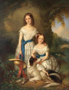 BARRAUD Henry 1811-1874,Portrait of two young girls with their pet dog,Bonhams GB 2022-11-22