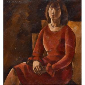 BARRAUD Paul Charles Reynold 1897-1997,Sitzende Frau in rotem Kleid,Dobiaschofsky CH 2018-11-09