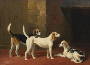 BARRAUD William 1810-1850,THREE FOX HOUNDS IN A PAVED KENNEL YARD,1848,Sotheby's GB 2016-04-17