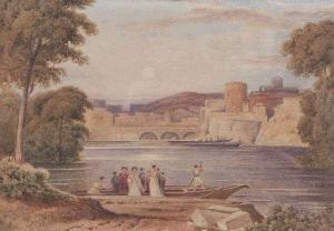 BARRET George II 1767-1842,Barrett Jnr  Italian Landscape with Figures and Boats,Adams IE 2012-12-05