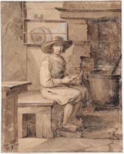 BARRET Louis Felix 1807-1849,Paysan breton assis dans sa cuisine,Millon & Associés FR 2014-03-27