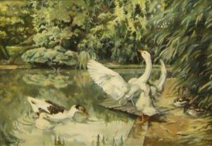 Barrett Margaret,A Swan and other Wildfowl by a Pond,Keys GB 2010-08-06