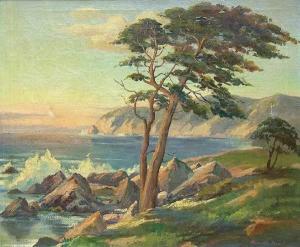 BARRETT Oliver Glen 1903-1970,Coastal Landscape with Cypress Trees,Clars Auction Gallery 2007-08-05