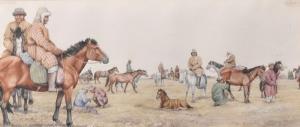 BARRETT Peter 1935,Mongolian Figures and Horses near a Camp,1976,John Nicholson GB 2018-04-25