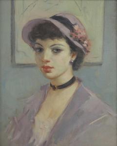 BARRIBAL William Henry 1873-1956,Portrait of a young lady in a purple hat,Sworders GB 2023-12-03