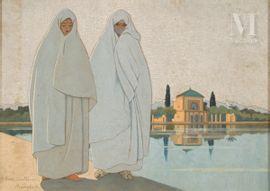 BARRIERE PREVOST Marguerite,Deux femmes devant la Menara, Marrakech,Millon & Associés 2021-06-14