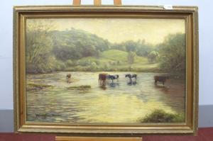 BARRINGTON BROWNE William E. 1908-1985,Cattle Before a River in a Wooded ,Sheffield Auction Gallery 2022-10-14