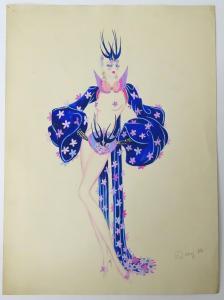 BARRY L Dany 1900-1937,Theatrical Costume Design, Blue gown with pink and,1930,Dickins GB 2019-02-04