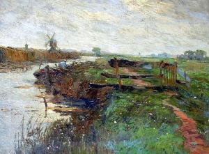 BARTELS C.A.,HOLLÄNDISCHE KANALLANDSCHAFT MIT KAHNFISCHER,Meerbuscher DE 2012-07-09