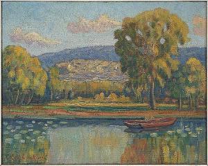 BARTELS Carl Olaf 1869-1945,River Scene with Rowboat,Susanin's US 2017-05-24