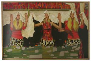 Bartels Jacques,portrait of three girls holding a linen frieze,2004,Serrell Philip GB 2017-09-14