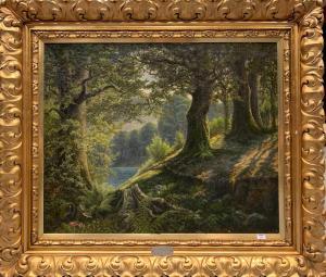 BARTELS Minna 1880-1910,A wooded river in Toelz, Bavaria,1908,Cheffins GB 2021-03-11