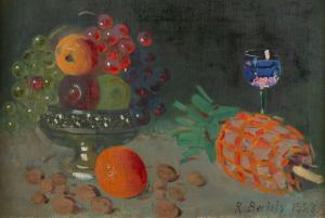 BARTELS Rudolf 1872-1946,Stillleben mit Ananas und blauem Weinglas,1923,Ahrenshoop DE 2023-12-30