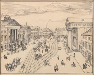 BARTH UCHATZKY Ludwig 1898-1983,Karlsruhe. Blick auf den Marktplatz,1927,Leo Spik DE 2021-12-09