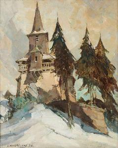 BARTHELEMY Camille 1890-1961,L'église de Beho sous la neige,1930,Horta BE 2023-01-23