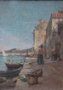 BARTHOLD Manuel 1874-1947,A village harbour scene with figures,Cuttlestones GB 2022-09-22