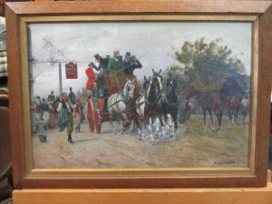 BARTLETT John 1929,Coaching scene with figures and horses outside the,Cheffins GB 2017-03-23