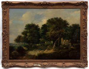 BARTLETT William Henry 1809-1854,Cottages under trees with shepherd driving sheep,Keys GB 2018-04-27