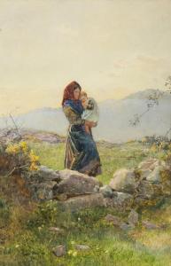 BARTON Rose Maynard,Mother and Child by a Stone Wall in a Mountainous ,1890,Adams 2023-05-31