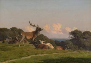 BARTSCH Carl Frederick,"Kronhjorte på en slette i Dyrehaven",1883,Galerie Bassenge 2023-06-08