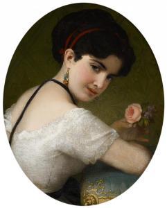 BARUCCO Felice 1830-1906,Porträt einer jungen Dame mitRose,Van Ham DE 2011-02-02