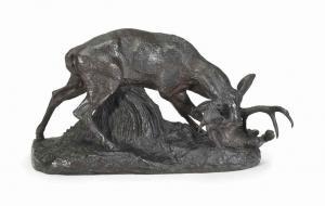 Barye Antoine Louis 1795-1875,Cerf attaqué par un lynx,1834,Christie's GB 2016-04-19