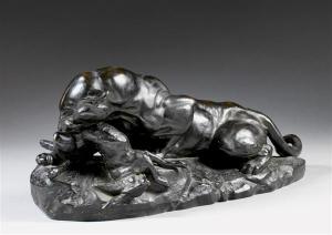 Barye Antoine Louis 1795-1875,Jaguar dévorant un lièvre,Tajan FR 2012-06-28