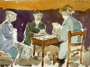 BASER Robert 1908-1998,Men at the Cafe,Montefiore IL 2022-05-24