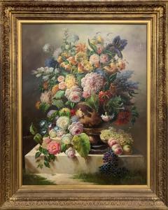 BASKER Edward J 1908-1972,Still life of flowers and fruit in a classical urn,David Lay GB 2019-12-05