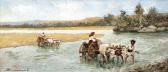 BASSARAB Ludovic 1866-1933,Ox Carts Crossing the River,Artmark RO 2017-12-20