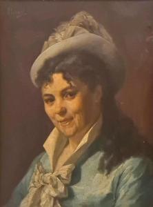 BASSOT Ferdinand 1843-1900,Portrait de jeune femme en bleu,Rossini FR 2023-04-13