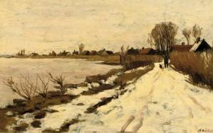 BASTERT Nicolaas Syvert 1854-1939,Winter: walking along the river Vecht on a snow-c,1854,Christie's 2007-04-25