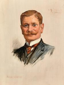 BASTET Jean,a head and shoulders portrait study of a moustachi,1911,John Nicholson 2024-01-24