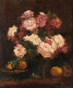 BASTIEN Alfred Theod. Joseph 1873-1955,Vase fleuri de roses,Horta BE 2024-04-22