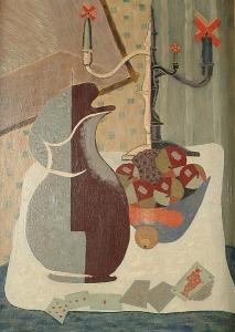 BATES Dan 1900-1900,Still life of jug, bowl of fruit and playing cards,1953,Bonhams GB 2004-06-15