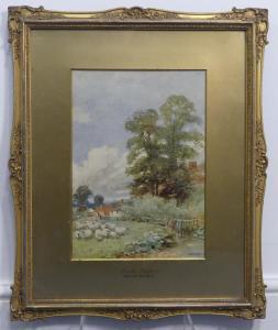 BATES David 1840-1921,"Fresh Pasture" - sheep in rural landscape,Chilcotts GB 2024-02-03