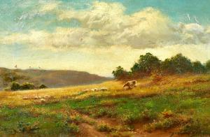 BATES Frederick Davenport,Sheep and cattle on a hillside in summer,John Nicholson 2022-10-05