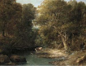 BATH William 1840-1851,Cattle watering in a wooded landscape,Christie's GB 2002-05-23