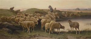 BATHIEU Jules 1880-1920,Shepherd with a Herd of Sheep,Palais Dorotheum AT 2015-11-28