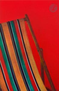 BATHO John 1939,La chaise longue rayée rouge. Deauville,1977,Ader FR 2023-06-08