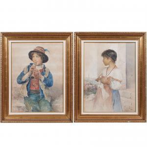 BATTAGLIA Clelia Bompiani 1847-1927,Portrait of Young Boy and Girl,Clars Auction Gallery 2022-02-20