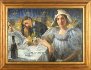 BATTISTINI Leopoldo 1865-1936,Cena de café com figuras,1916,Veritas Leiloes PT 2023-07-19