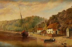 BATTY Edward 1839-1918,Ship moored along a tranquil shore with cottages,Rosebery's GB 2019-07-17